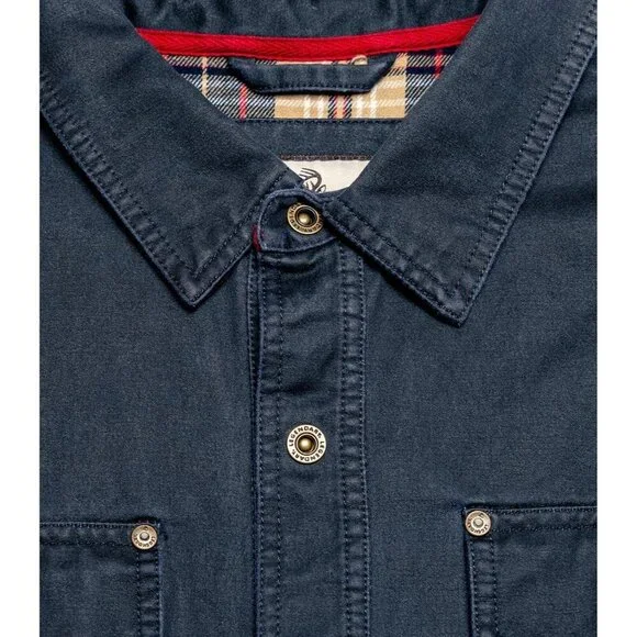 Mens Navy Whitetails Flannel Lined Shirt Jacket Waxed Cotton Water Resis